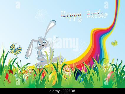 Cartoon Ostern Laub mit niedlichen Häschen, Vektor-illustration Stock Vektor