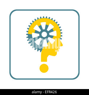 Der moderne Mensch Zeichen mit Fragezeichen und Getriebe Stockfoto