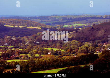 Blick auf East Meon von Butser Hill Stockfoto