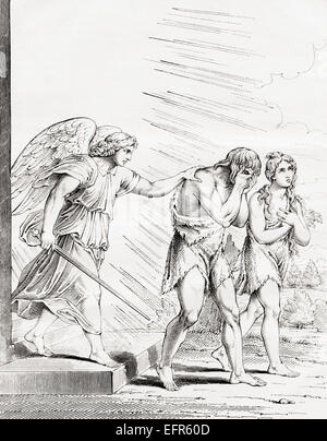 Adam und Eva aus dem Paradies vertrieben. Drucken Sie aus dem 19. Jahrhundert, nach dem Gemälde von Raphael Sanzio da Urbino Stockfoto