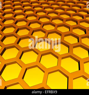 Waben Sie-Muster als drei dimensionale Sechseck Zelle Geometrien mit süßem Honig im Inneren als ein Symbol für golden Food oder Business-Netzwerk-Verbindungssymbol. Stockfoto