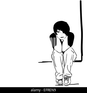 Abbildung, ziemlich trauriges Mädchen, schwarze & weiß Stockfoto