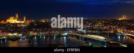 Nachtansicht von Istanbul und Big Horn vom Galata-Turm, Bosporus, Istanbul, Türkei Stockfoto