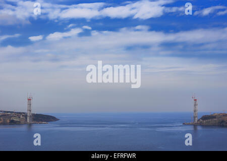 Zusammenfluss von Bosporus und dem Schwarzen Meer, Yavuz Sultan Selim Brücke Bau, Istanbul, Türkei Stockfoto