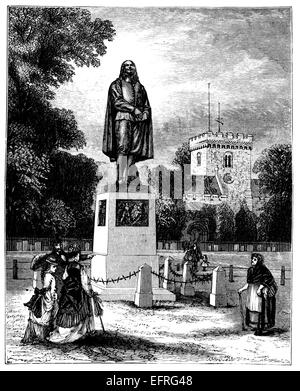 Statue von John Bunyan, Bedford, UK, von Buch "English Bilder gemalt mit Feder und Bleistift" veröffentlicht in London ca. 1870. Stockfoto