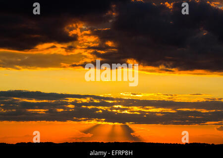 Dramatische Skyscape mit Gewitterwolken und lebendige Golden Sunset Stockfoto