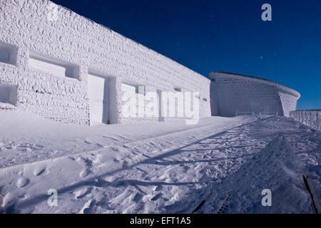 Der Gipfel-Bahnhof auf Snowdon (Yr Wyddfa), England und Wales höchster Berg im Winter Stockfoto