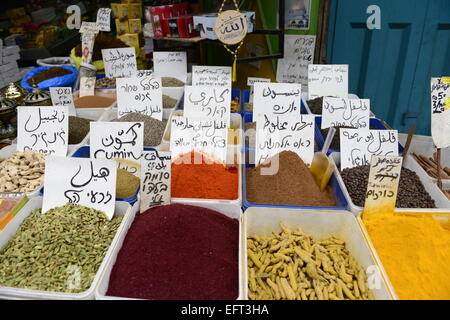 Ein Gewürz erschossen auf dem alten Basar von Akkon. Stockfoto