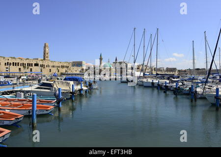 Der Hafen in der Altstadt von Akko (Akko). Stockfoto