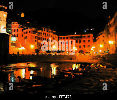 Hafen von Vernazza Nachtlichter mit Motion blur Stockfoto