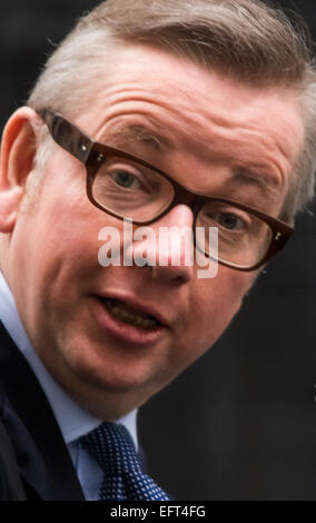 London, 10. Februar 2015. Minister kommen bei der wöchentlichen Kabinettssitzung in 10 Downing Street. Im Bild: Michael Gove, Hauptpeitsche. Bildnachweis: Paul Davey/Alamy Live-Nachrichten Stockfoto