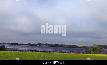 Sonnenkollektoren im Westen Raynham Solarpark in Norfolk, England, UK. Stockfoto