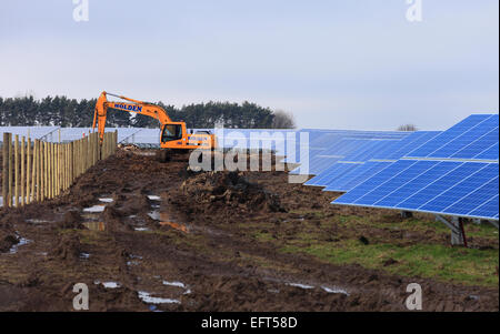 West Raynham Solarpark in Norfolk. Seite im Aufbau. Stockfoto