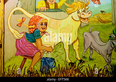 Attraktion im Hyde Park-Winter-Wunderland. Detail der lustige Malerei auf Anziehung, London Stockfoto