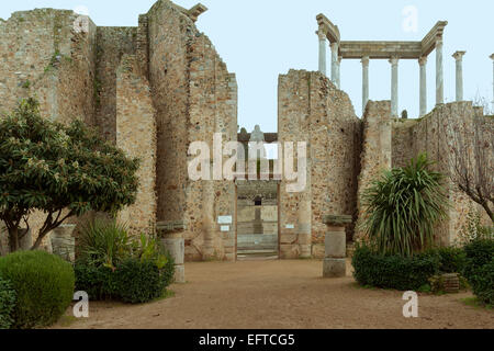 Rückseite des römischen Theaters, Merida, Badajoz, Extremadura, Spanien. Stockfoto