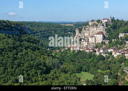 Rocamadour, Dordogne, Frankreich, aus dem ganzen Tal Stockfoto