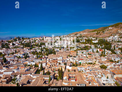 Luftbild des historischen Viertel Albaicin, Granada in Andalusien Stockfoto