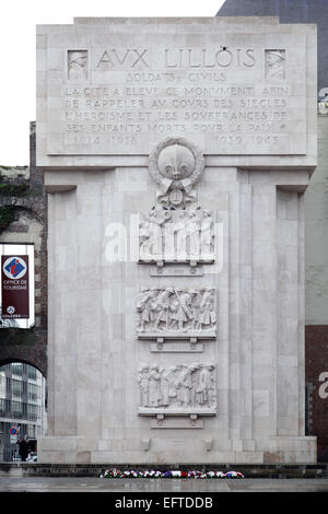 Lille-Kriegerdenkmal. Dieses Denkmal erinnert an die Bewohner von Lille, in der ersten und zweiten Weltkrieg starb. Stockfoto