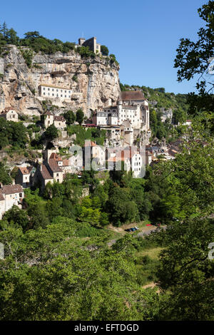 Rocamadour, Dordogne, Frankreich, aus dem ganzen Tal Stockfoto