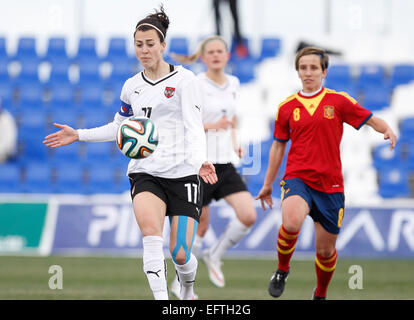 San Pedro del Pinatar, Spanien. 10. Februar 2015. Freundlichen Fußballspiel zwischen Spanien Vs Österreich (Frauen) in den Pinatar Arena Sport Center Kredit: ABEL F. ROS/Alamy Live News Stockfoto