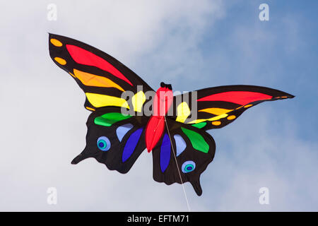 Farbenfrohe Drachenfliegen beim Weymouth Kite Festival in Weymouth, Dorset UK im Mai Stockfoto