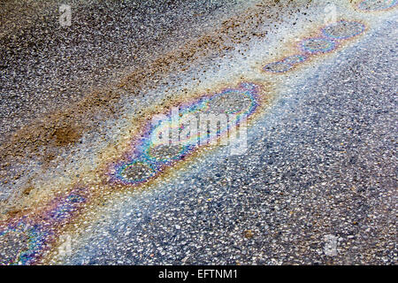 Ölpest auf Asphaltstraße als Textur oder Hintergrund Stockfoto