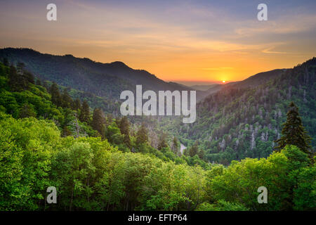 Sonnenuntergang an der neu entdeckten Lücke in den Great Smoky Mountains. Stockfoto