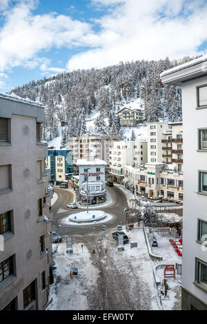 Stadtzentrum von St.Moritz, Graubünden, Schweiz Stockfoto