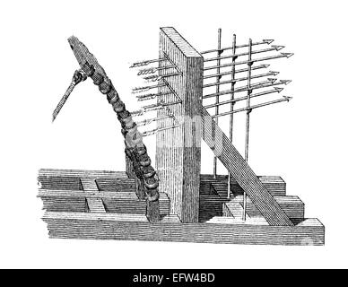 Viktorianische Gravur eine mittelalterliche Ballista. Digital restaurierten Bild aus einem Mitte des 19. Jahrhundert Enzyklopädie. Stockfoto