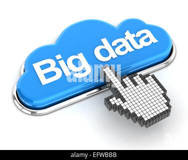 Klicken auf eine Wolke geformt big-Data-Taste, 3d render Stockfoto