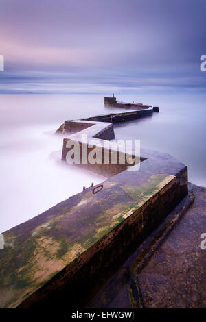 Die Wellenbrecher an das alte malerische Fischerdorf St. Monans an der Küste East Neuk in Fife. Stockfoto