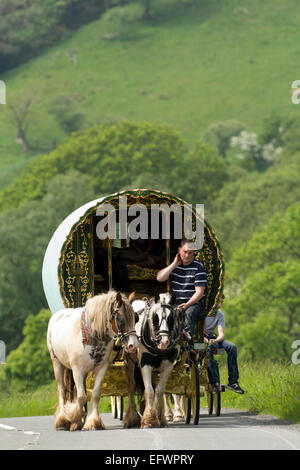 Pferdekutsche Wohnwagen in Richtung das Pferd Messe am Appleby in Westmorland entlang der A683 zwischen Sedbergh und Kirkby Stephen Stockfoto