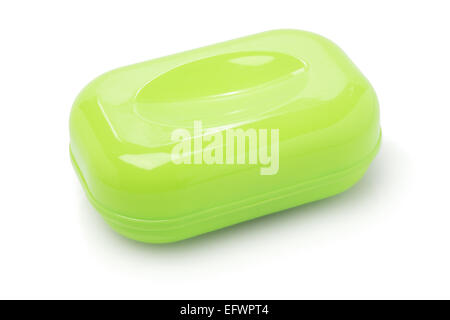 Kunststoff-Soap Container auf weißem Hintergrund Stockfoto