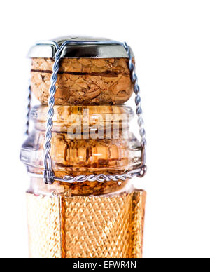 Hals der Flasche Nahaufnahme isoliert auf weißem Hintergrund Stockfoto