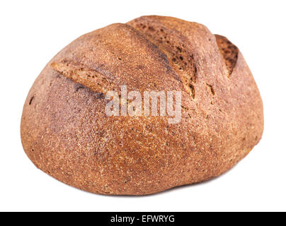 Rundes schwarzes Brot auf einem weißen Hintergrund isoliert Stockfoto