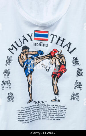Thailand, Bangkok, Khaosan Road, Detail des T-shirt mit Thai-Boxen Stockfoto