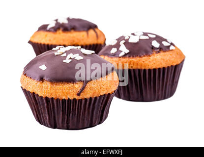 Muffins mit Schokolade isoliert auf weißem Hintergrund Stockfoto