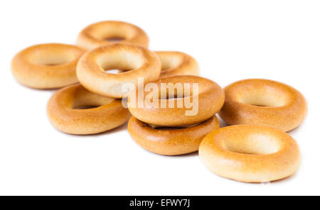 lecker frisch gebackenen Bagels auf einem weißen Hintergrund isoliert Stockfoto