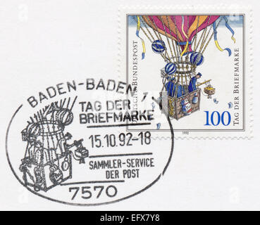 Deutschland - ca. 1992: eine Briefmarke gedruckt in Deutschland zeigt Ballonpost, Tag der Briefmarke, ca. 1992 Stockfoto