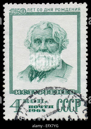 UdSSR - ca. 1968: Briefmarke gedruckt in der UdSSR (Russland) und zeigt Porträt des russischen Schriftstellers Ivan Turgenev (1818-1883), ca. 196 Stockfoto