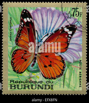 Republik BURUNDI - ca. 1968: Eine Briefmarke gedruckt in Burundi zeigt einen Schmetterling Danais wachen, ca. 1968 Stockfoto