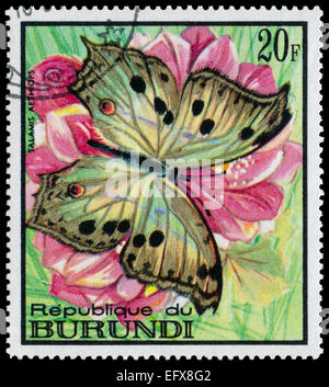 Republik BURUNDI - ca. 1968: Eine Briefmarke gedruckt in Burundi zeigt einen Schmetterling Salamis Aethiops, ca. 1968 Stockfoto