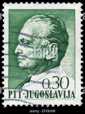 Jugoslawien - CIRCA 1967: Briefmarke gedruckt in Jugoslawien zeigt ein Porträt des jugoslawischen Präsidenten Josip Broz Tito, ohne Schrift Stockfoto