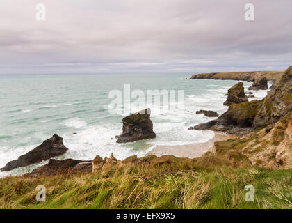 Bedruthan Steps ein Küstenstreifen in Cornwall Stockfoto