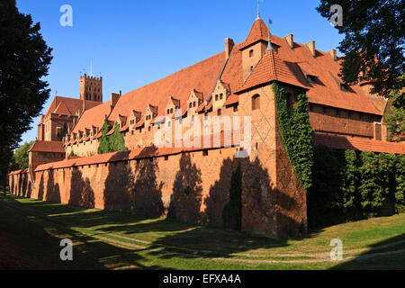 Teutonischen Schloss in Marienburg von der Ostseite zu sehen. Stockfoto