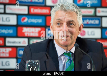 Christchurch, New Zealand - 11. Februar 2015 - ICC CEO David Richardson spricht zu den Medien während einer Pressekonferenz vor den ICC Cricket World Cup 2015 am 11. Februar 2015 im Rydges Latimer in Christchurch, Neuseeland. Stockfoto