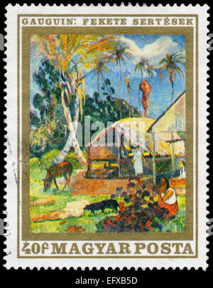 Ungarn - ca. 1969: Briefmarke gedruckt durch Ungarn, zeigt schwarze Schweine, von Paul Gauguin, ca. 1969 Stockfoto