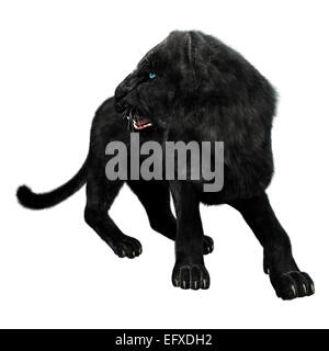 3D digital Rendern eines schwarzen Panthers rückblickend isoliert auf weißem Hintergrund Stockfoto
