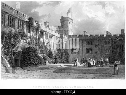 Eine Gravur der Naworth Castle, Cumberland mit hoher Auflösung aus einem Buch gescannt gedruckt im Jahre 1845. Stockfoto