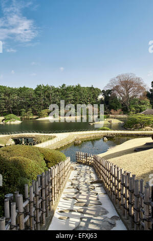 Die berühmten Gärten von Koraku-en in Okayama, gegründet 1686, einer der drei Großen Gärten Japans Stockfoto